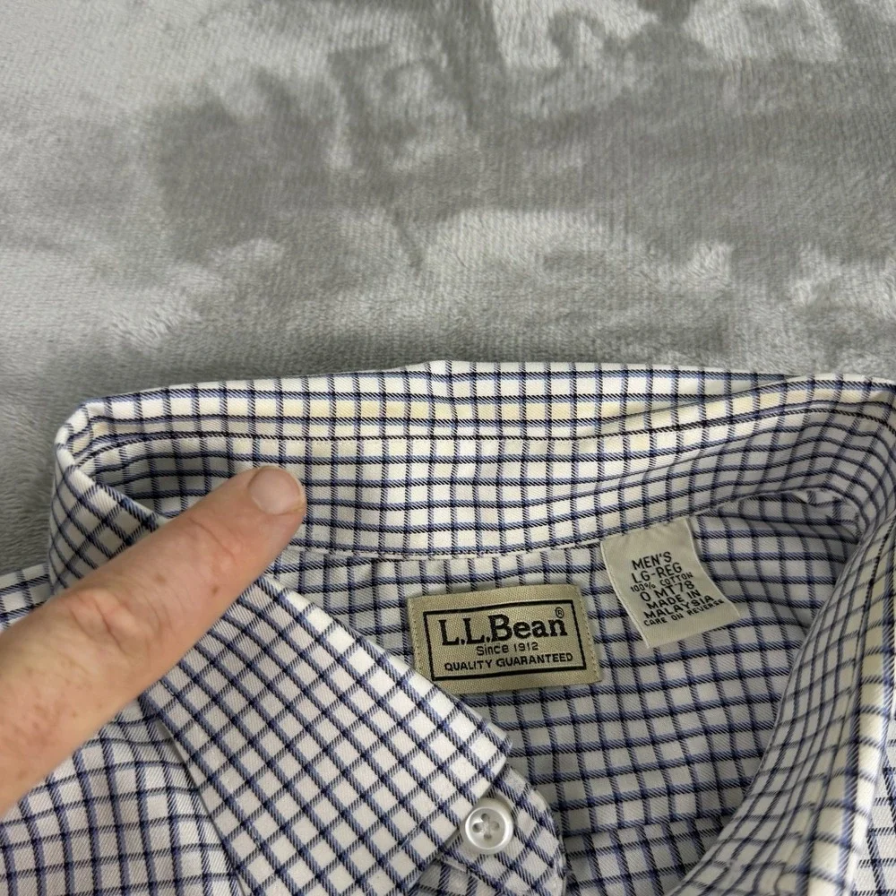 LL Bean Shirt Mens Large Black Blue Lines Wrinkle Resistant Button Down  0 MT78